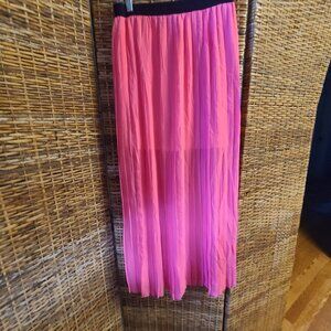 Decree Pleated Chiffon Maxi Skirt Hot Pink Small Lined Black Elastic Waistband
